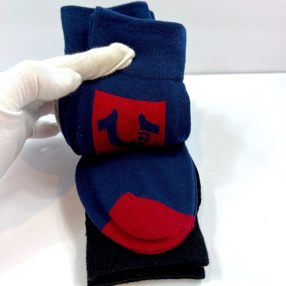 TRUE RELIGION MENS 5 PACK CREWS SOCKS BLACK, GREY, NAVY BLUE, SIZE 8-12.5 - Picture 11 of 11
